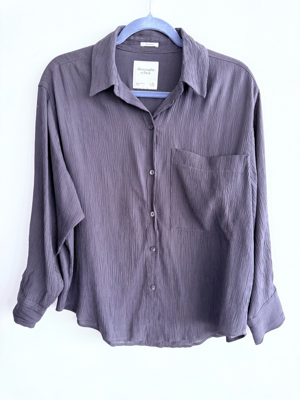 Abercrombie & Fitch Women's Crinkled Button-Down Shirt - Navy Blue